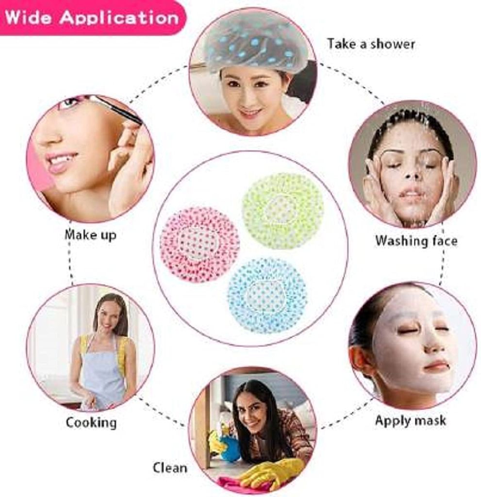Elecsera Reusable Elastic Water Proof Shower Cap Set of 3 view 2