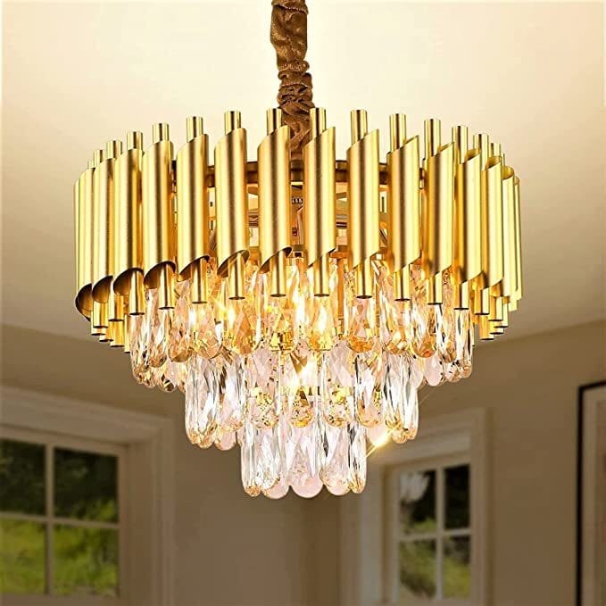 SPARKWORLD Gold Crystal Gold Polish Metal 400Mm Chandelier Hanging Ceiling Pendant Jhoomer Chandelier Ceiling Lamp | Size: 40X40 cm | Colour: Gold(400mm) view 2