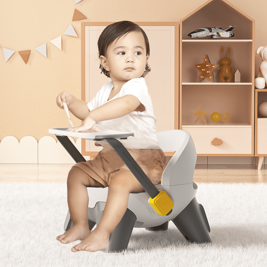 SPY KIDS Adjustable Baby Booster Seat - Travel-Friendly High Chair for Infants & Toddlers (6 Months-3 Years) | Removable Tray | White and Grey view 2