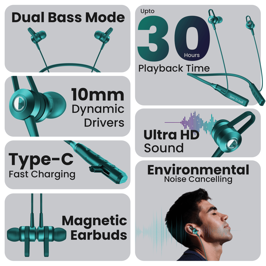 Cellecor BT-4 Wireless Waterproof Neckband with 25 Hrs playtime Headphone Bluetooth - Green view 2