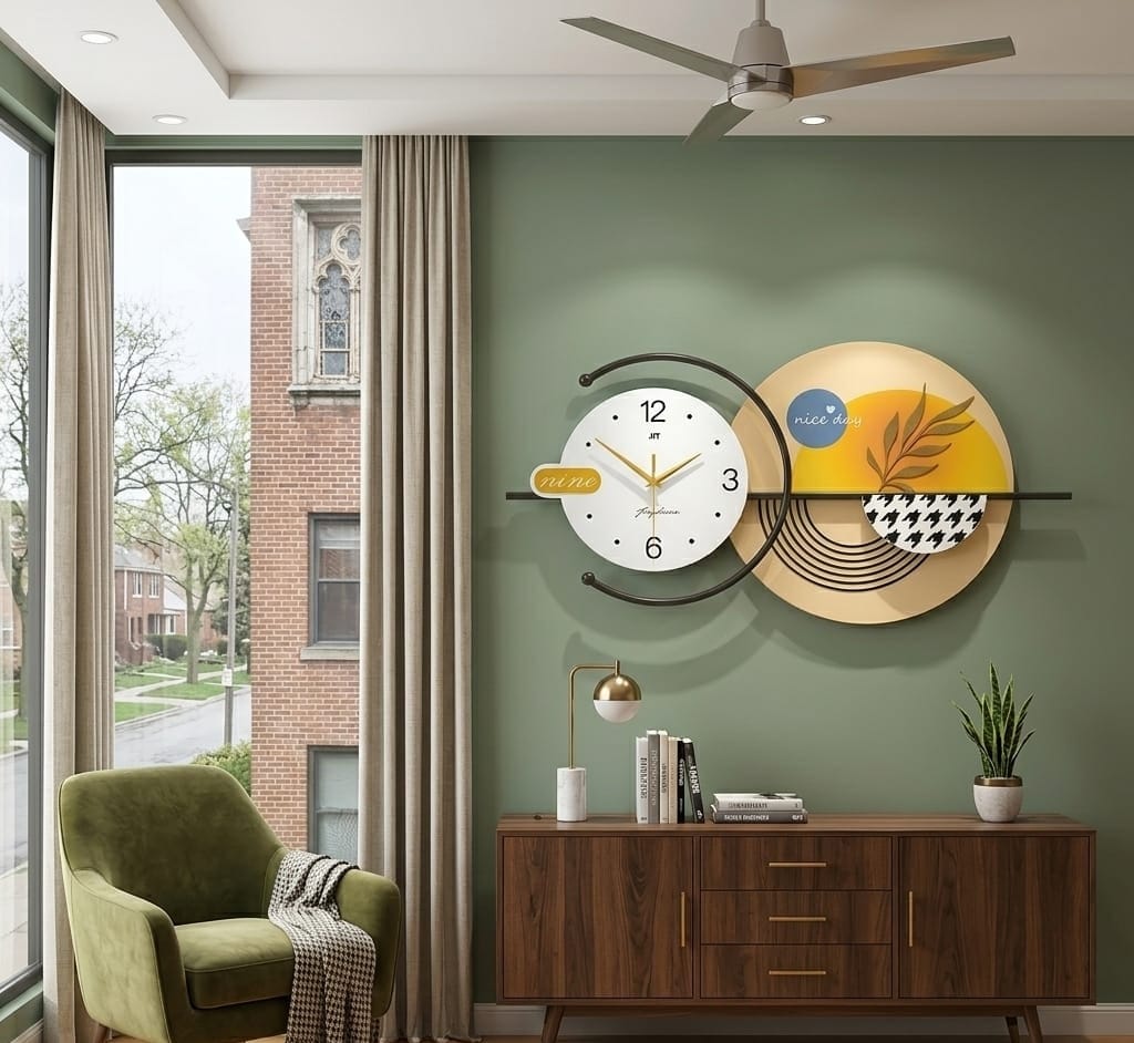 Luxury Wall Art with Clock – Modern Metal Wall Decor for Living Room & Bedroom view 2