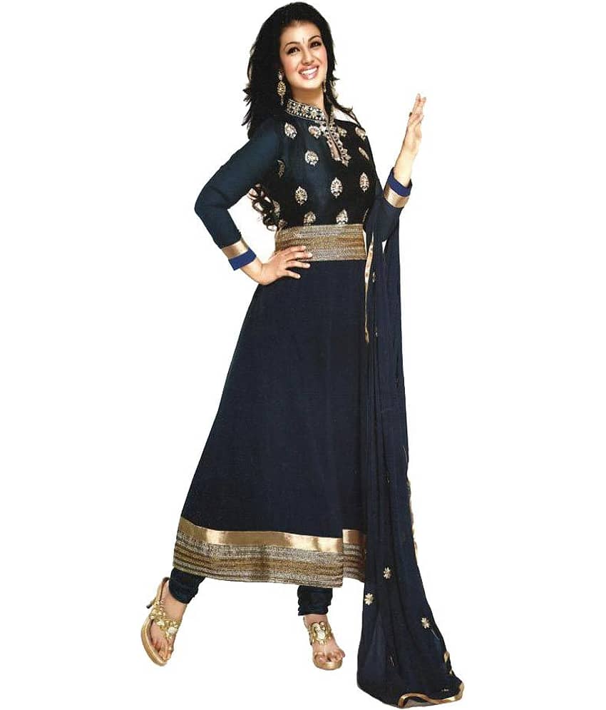 Reya Black Georgette Dress Material