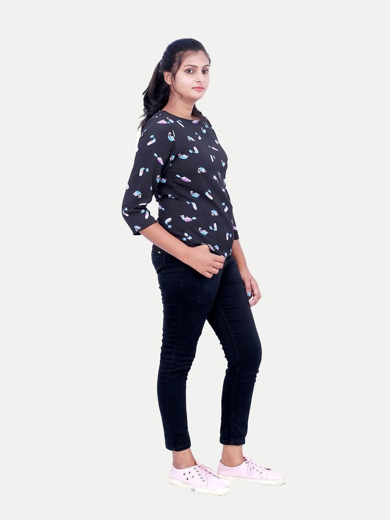 Women Navy Floral Printed Blouse view 2