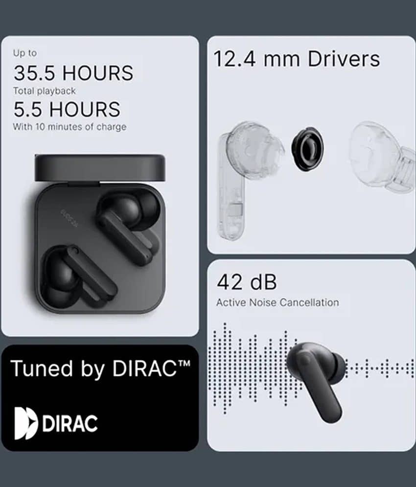 Bluetooth Earbuds with Mic | 48H Battery | Type-C Charging | Deep Bass Sound (BLACK) view 2