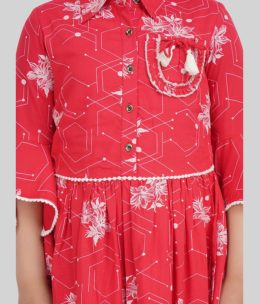 Being Naughty Rayon Shirt Dress For Girls ( Pack of 1 , Red ) view 2