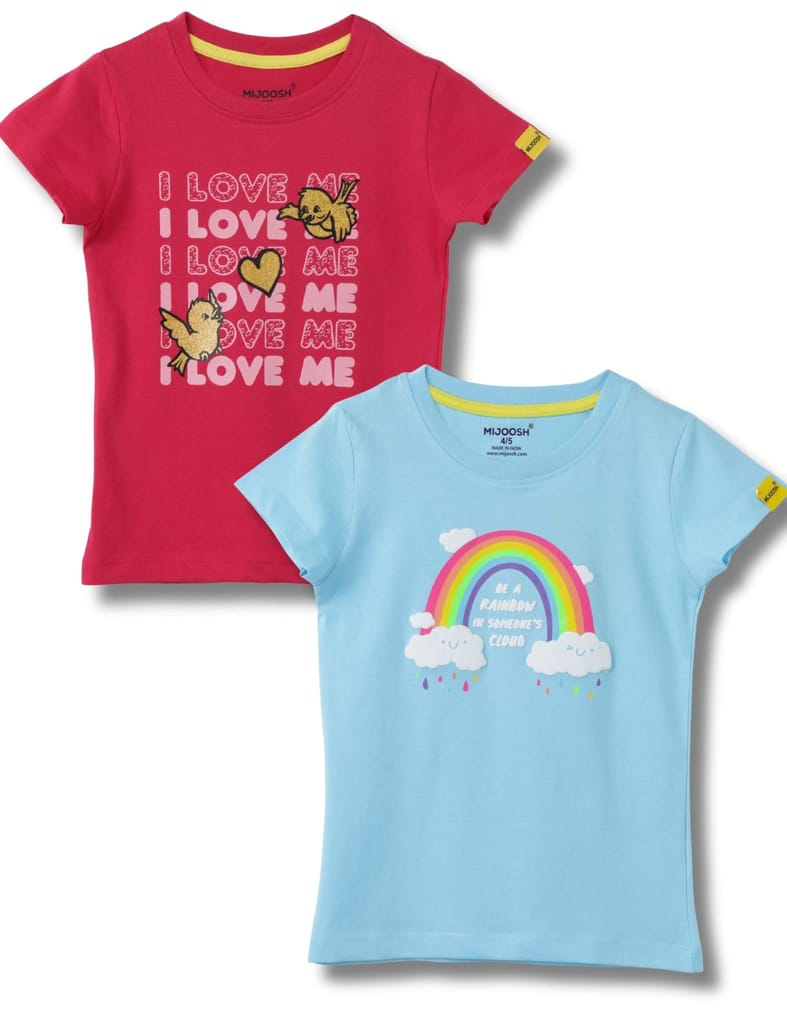 Girls T-Shirt Atomizer Blue / Bright Rose Pink, Soft Cotton, Ages 2-6 (2pcs pack) view 2
