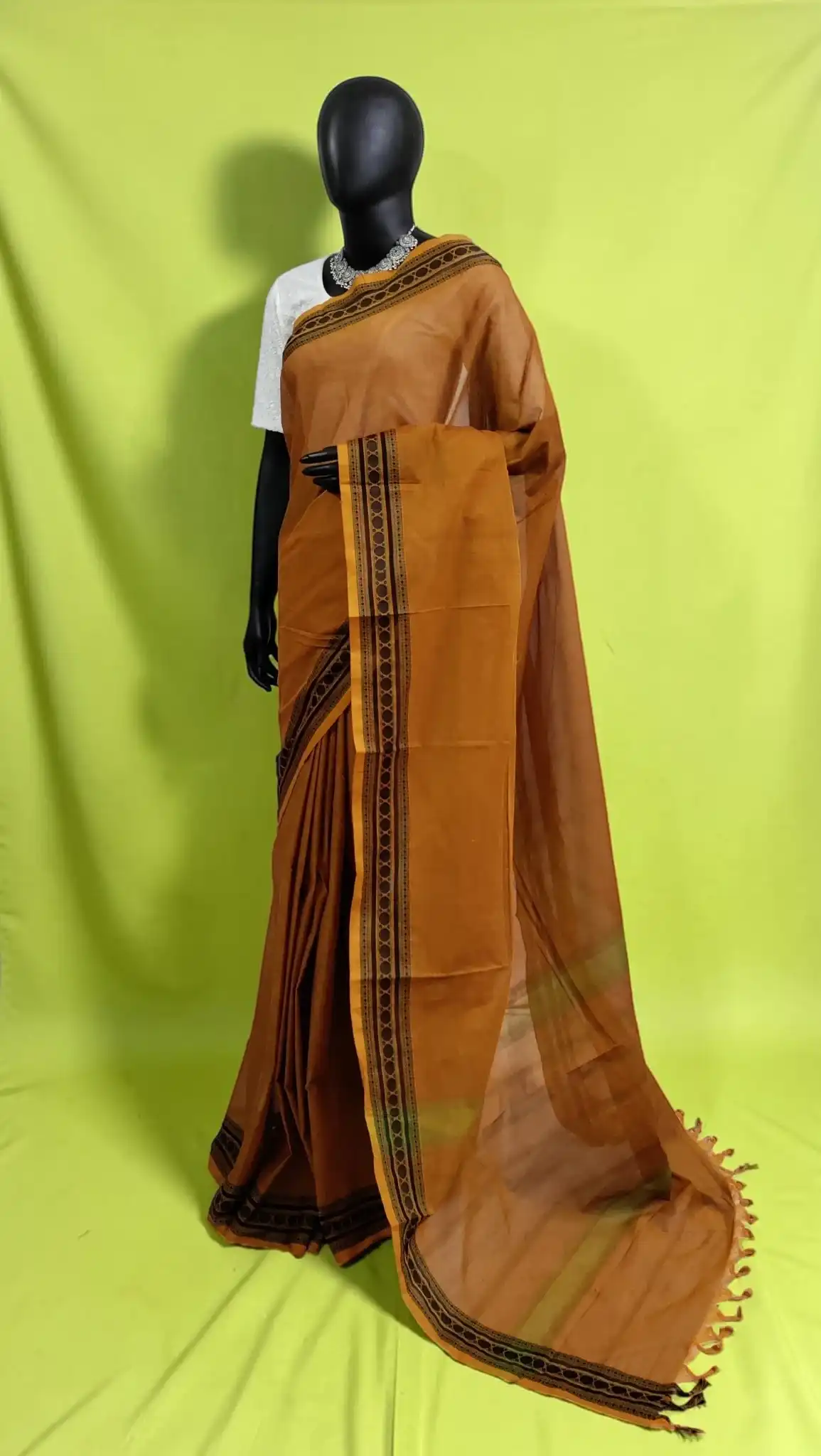 Handwoven Kanchipuram Cotton-Silk Saree in Mustard with Black Border view 2