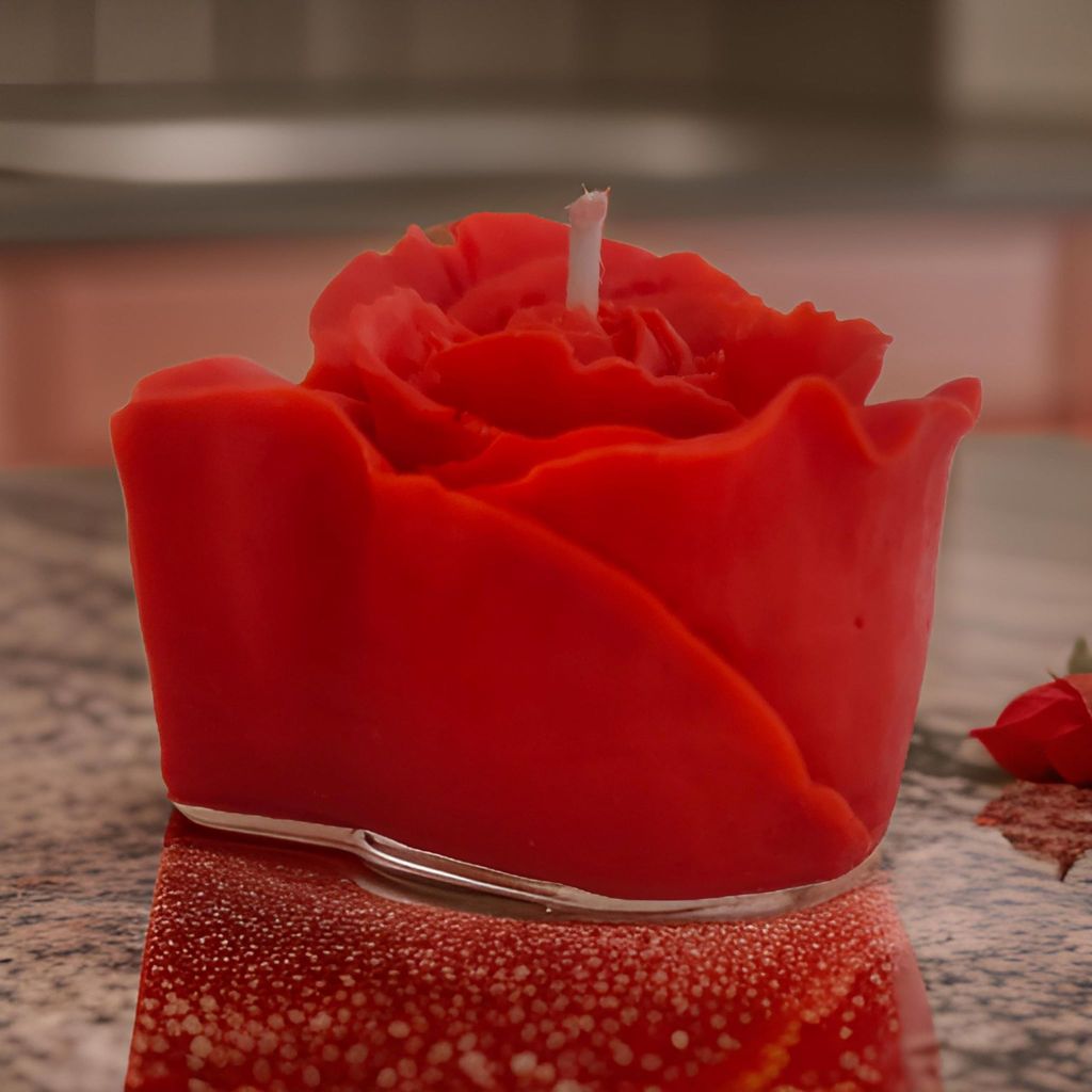 Heart Shape Rose Flower Shape for Home Decor | Romantic Fragrance | Smoke-Free Pillar | Romantic Night Candle (Pack of 1, Red) view 2