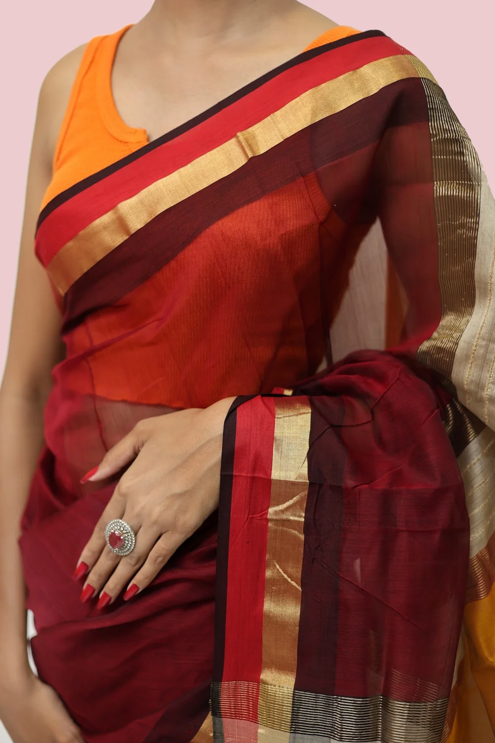Legacy Kosa Pallu Maroon handloom Saree with Tassels view 2
