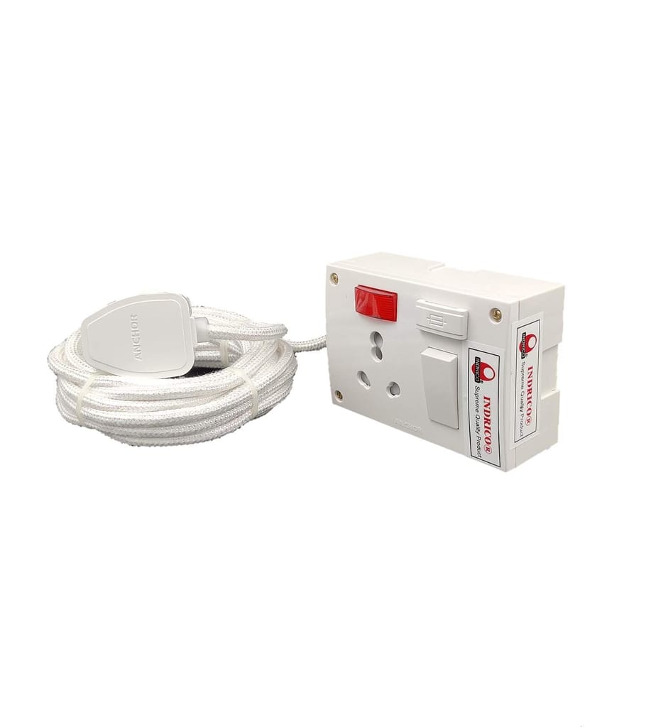 INDRICO? 16a Extension Boards with Switch Polycarbonate, Indicator & Fuse with Cloth Cable White (Pack of 1) view 2