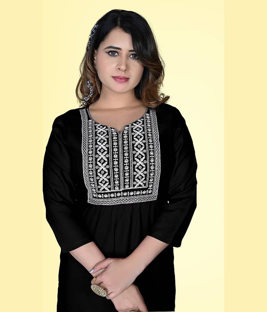 haya fashion - Black Rayon Women's Straight Kurti ( Pack of 1 ) view 2