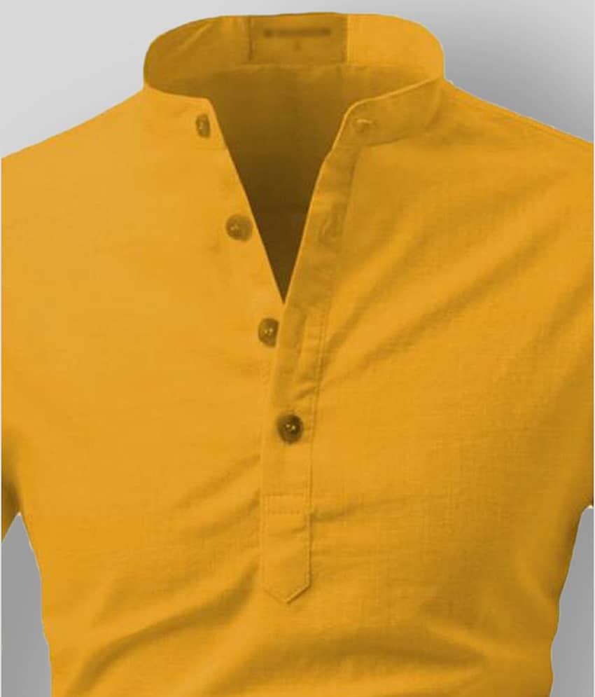 Life Roads - Yellow Cotton Men's Shirt Style Kurta ( Pack of 1 ) view 2