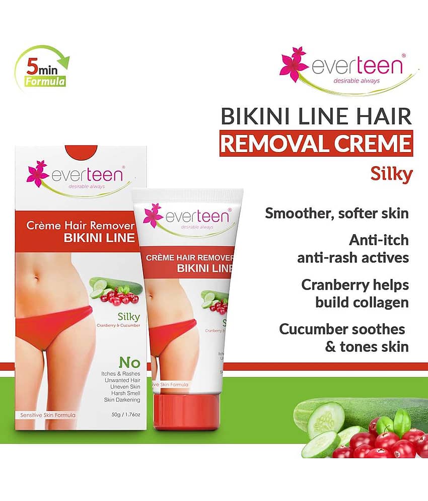everteen SILKY Bikini Line Hair Remover Creme with Cranberry and Cucumber - 4 Packs (50g Each) view 2
