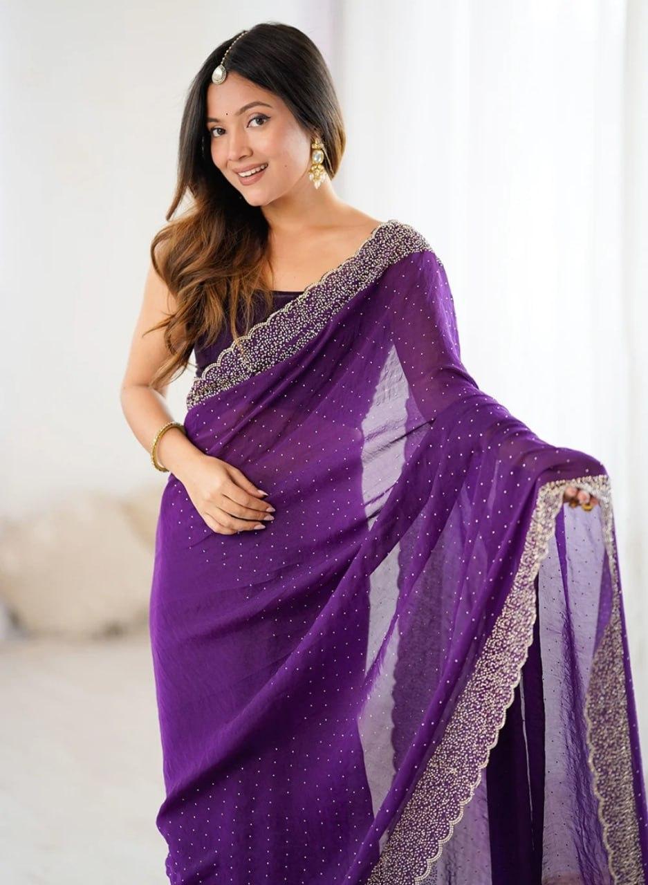 Space Soft Silk Saree with Siroski Diamond and Val Work view 2