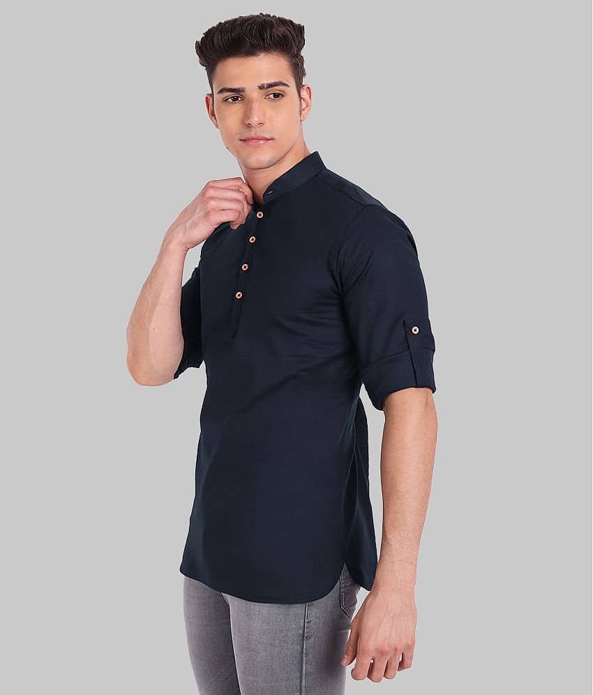 Vida Loca Linen Slim Fit Solids Rollup Sleeves Men's Casual Shirt - Black ( Pack of 1 ) view 2