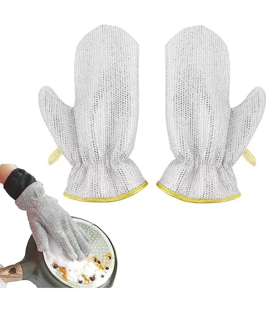 DHSMART Kitchen Cleaning Gloves, Silver Polish Sponge Wire Dishwashing Gloves Heat Insulation Anti-Hot 1 no.s view 2