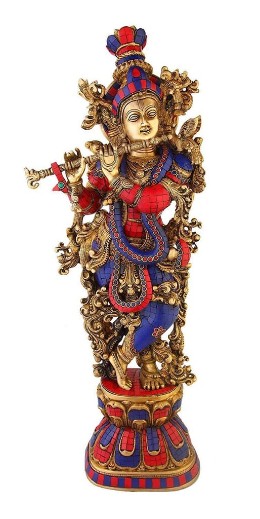 ARTVARKO Brass Metal Lord Krishna Idol Bhagwan Large Statue Multicolor Murti for Home Decor Pooja Room Gallery Gift Sculpture Height 29 Inch view 2