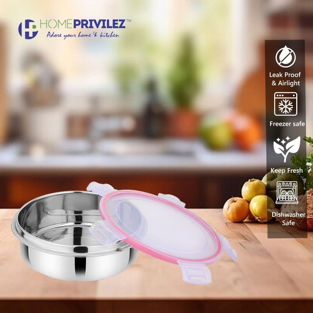 “Flip & Seal “ Stainless Steel Air Tight Storage Container- Set of 3(150mL,350mL,700mL) view 2