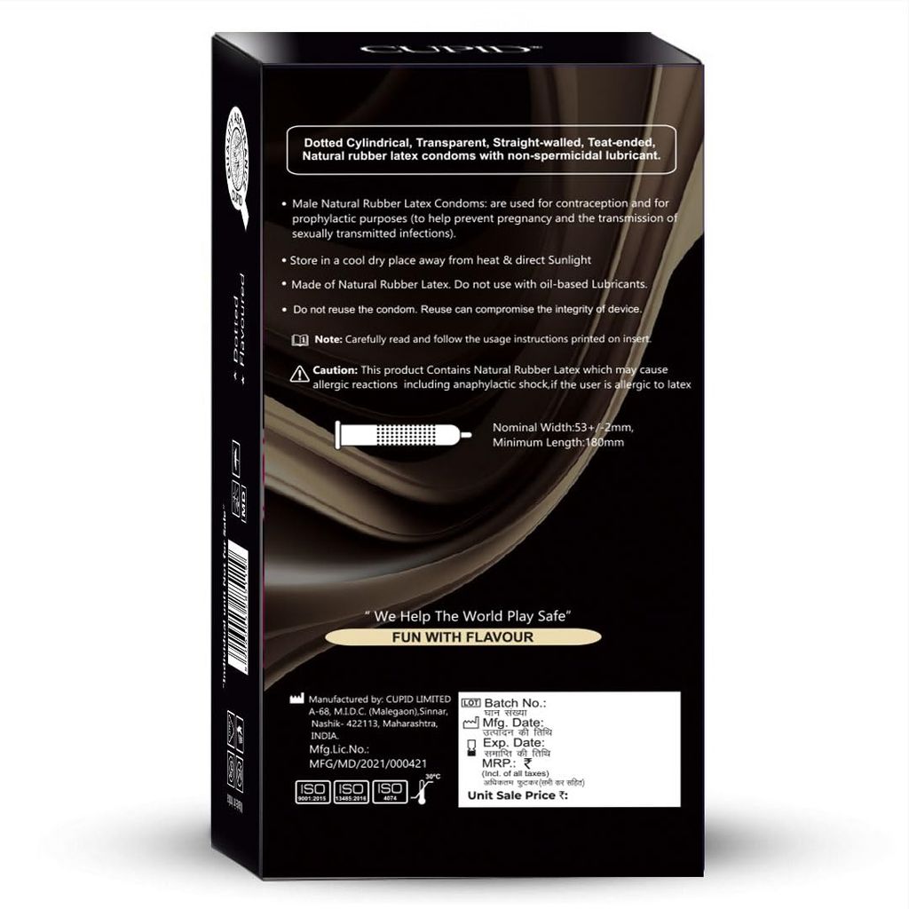 Cupid Dotted & Flavoured Condoms Butterscotch Flavour (Pack of 5) | Lubricated & Multitextured Condoms | For Her Enhanced Pleasure | Pack of 5, 12 Pcs Each view 2