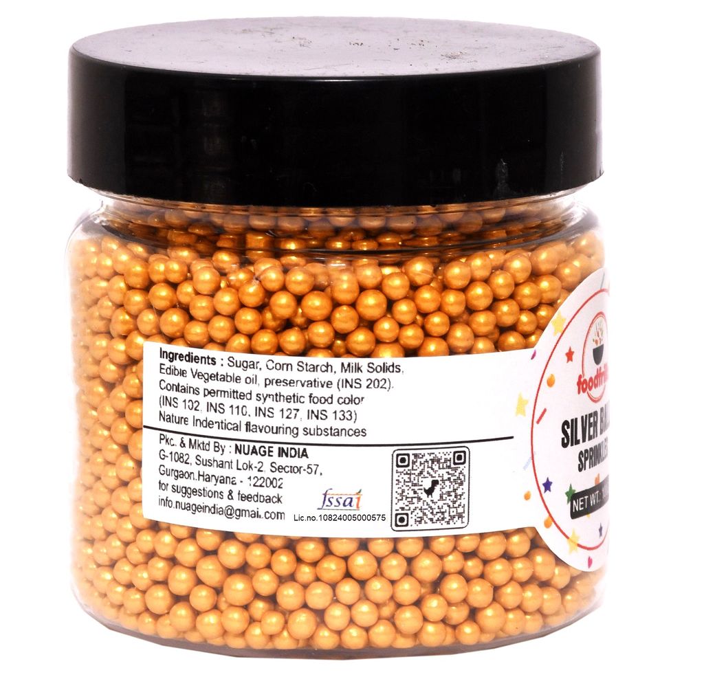 foodfrillz Premium Decorative Silver and Golden Balls for Cake Decor, Sparkling Effect, Use for Outer Surface Decoration Colorful Metallic Candy Sprinkles Mix for Cake Decoration, Cookie, Ice Cream Toppings - 200g (100g each) view 2