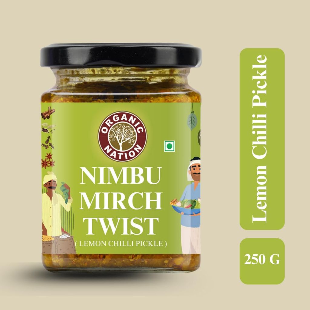 Organic Nation Lemon Chilli Pickle - Nimbu Mirch Twist | Homestyle Taste with Traditional Recipe | Lemon & Green Chilli Achar | Authentic Indian Taste | No Preservatives | 250g view 2