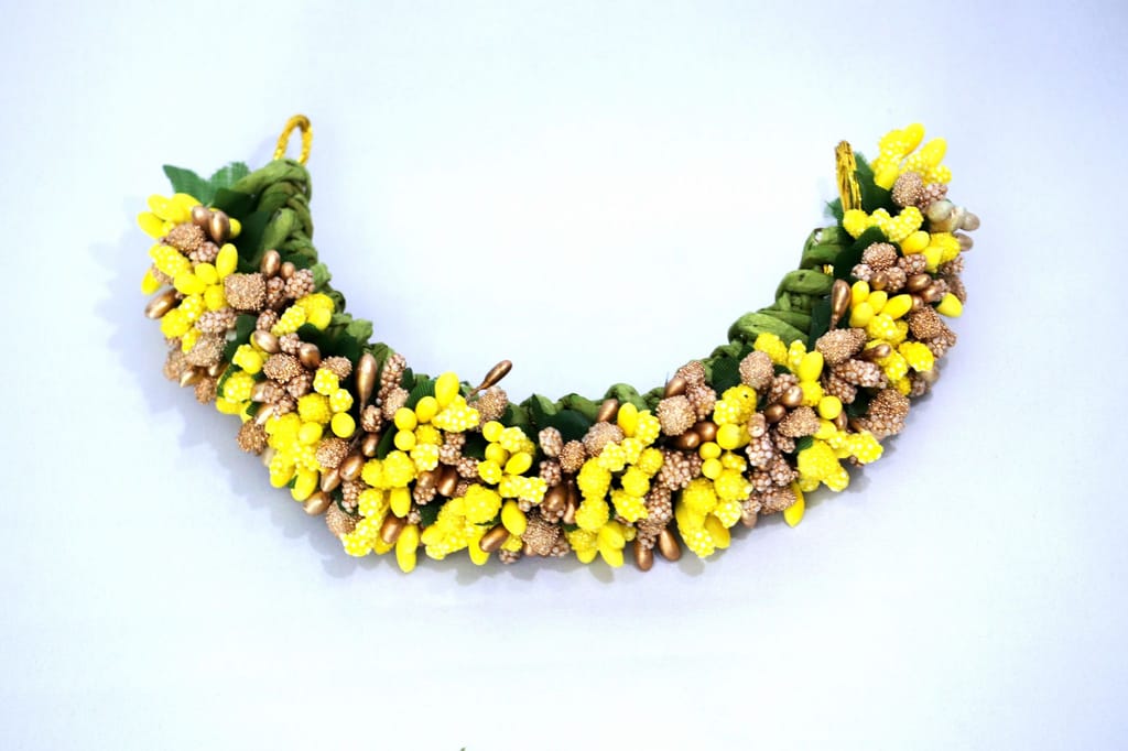 SHG Fashion Art Handmade Yellow Artificial Veni Flowers with 3 Pins (Yellow with gold) view 2