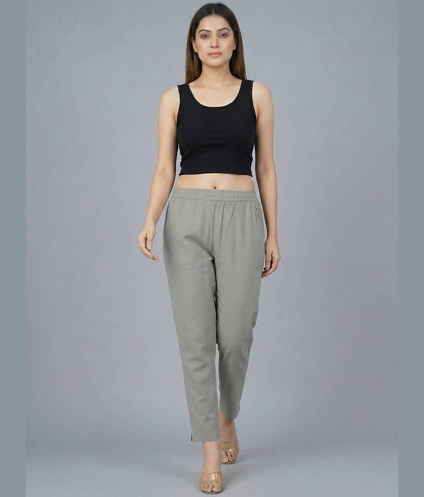 QuaClo Women Cotton Blend Casual Trousers ( Grey ) view 2
