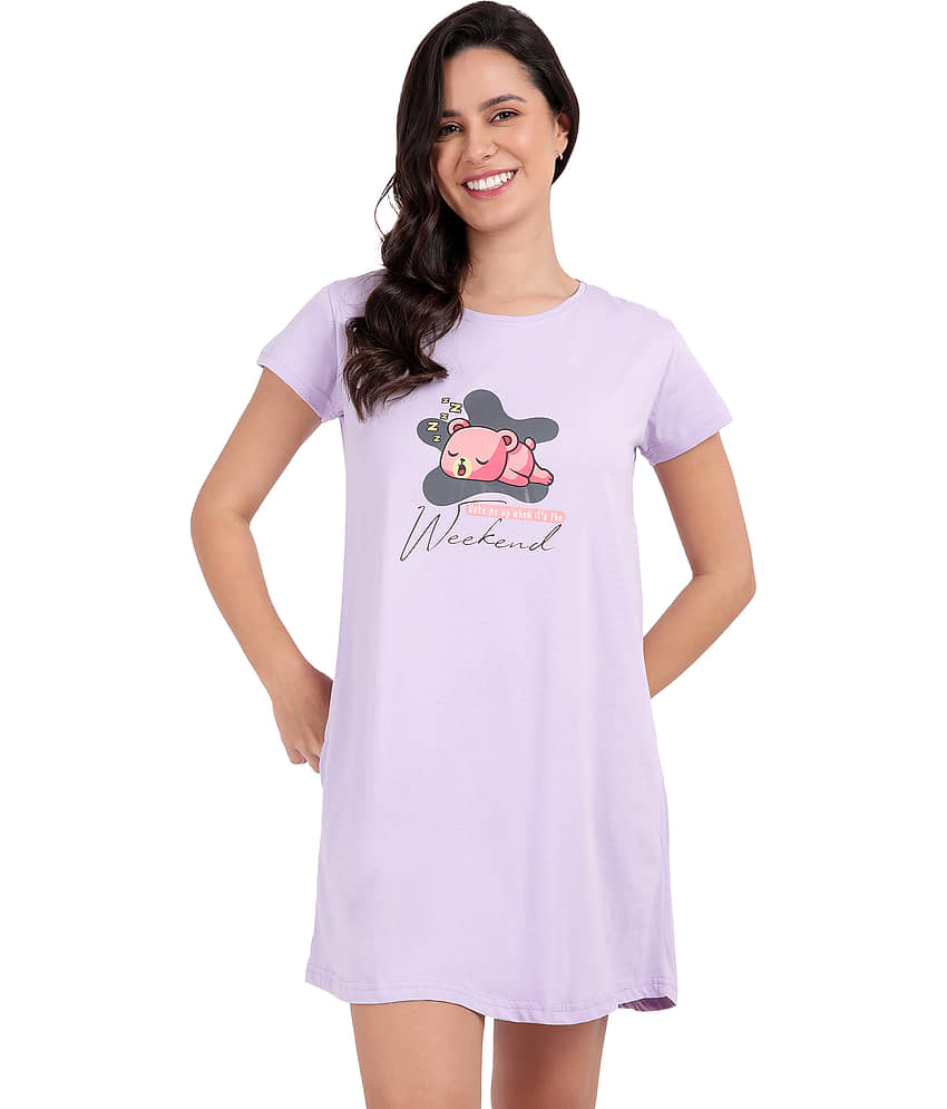 snappyb Women Cotton Solid Regular Fit Round Neck T-Shirt ( Lavender )