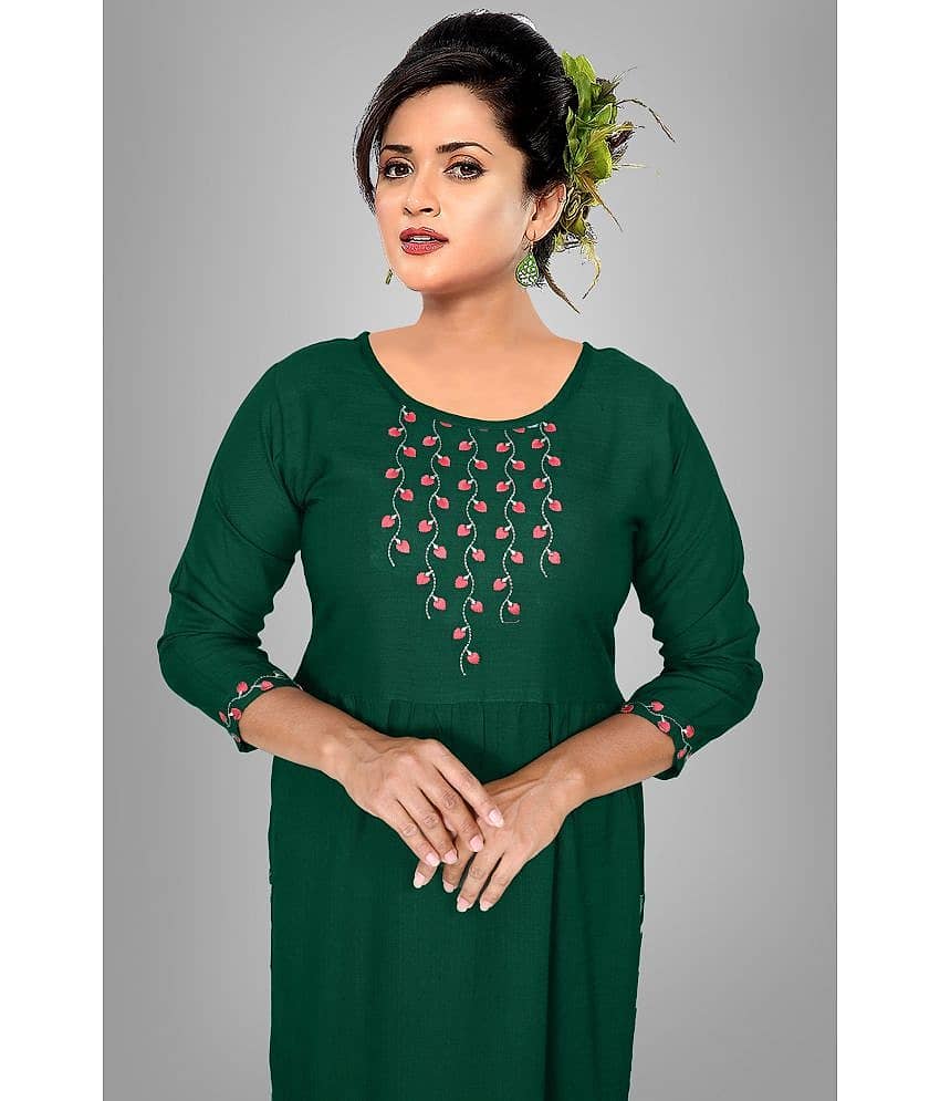 HAYA - Green Rayon Women's Straight Kurti ( Pack of 1 ) view 2