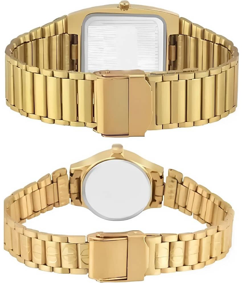Viser Gold Metal Analog Couple's Watch view 2