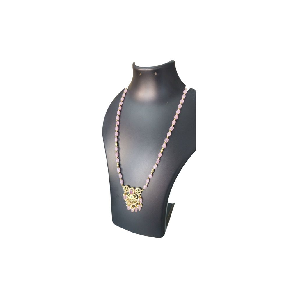 Delicate Pink Beaded Necklace with Gold Plated Pendant view 2