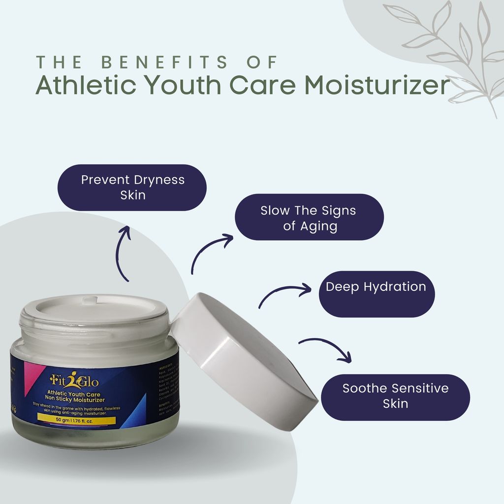 Fit2Glo Athletic Youth Care Non Sticky Anti-Ageing Moisturizer With Hyaluronic Acid, Niacinamide | Brighten Skin, Reduces Wrinkles & Age Spots | Best Face Cream For Daily Use | Women & Men | 50 GM view 2