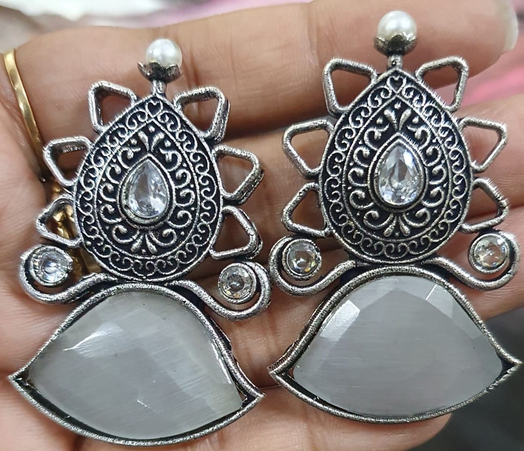 German Silver Oxidized Beautiful Earrings view 2