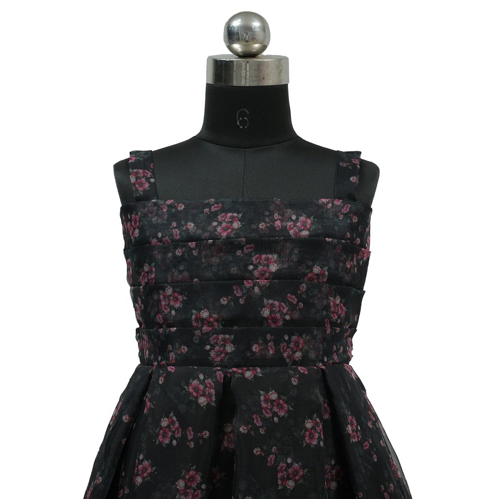 HEYKIDOO Kids Girls Flower Printed Organza Party Frock Dress-Black view 2
