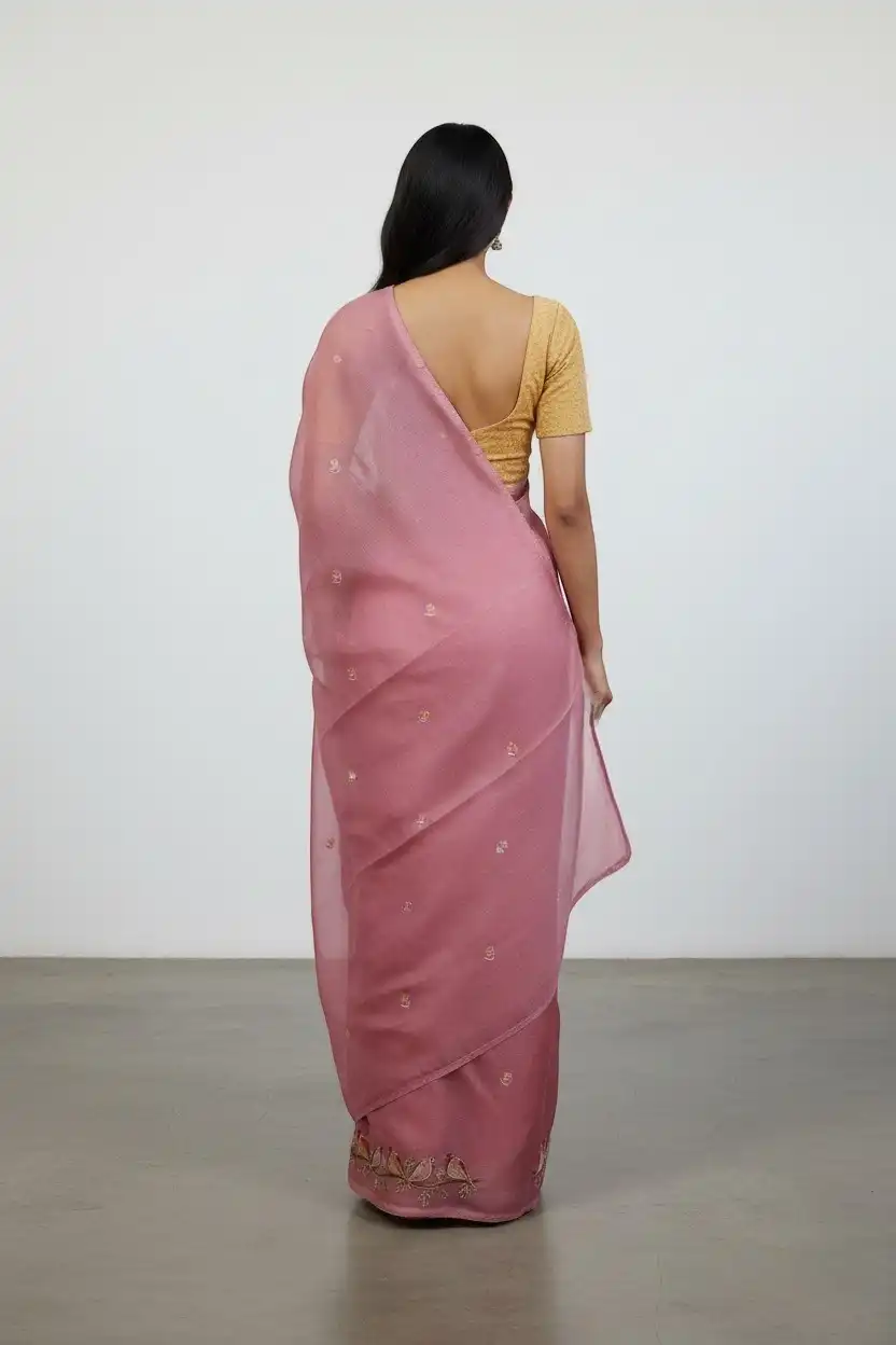Dusty Pink Kota Doria Cotton-Silk Saree with Block-Print Buta view 2