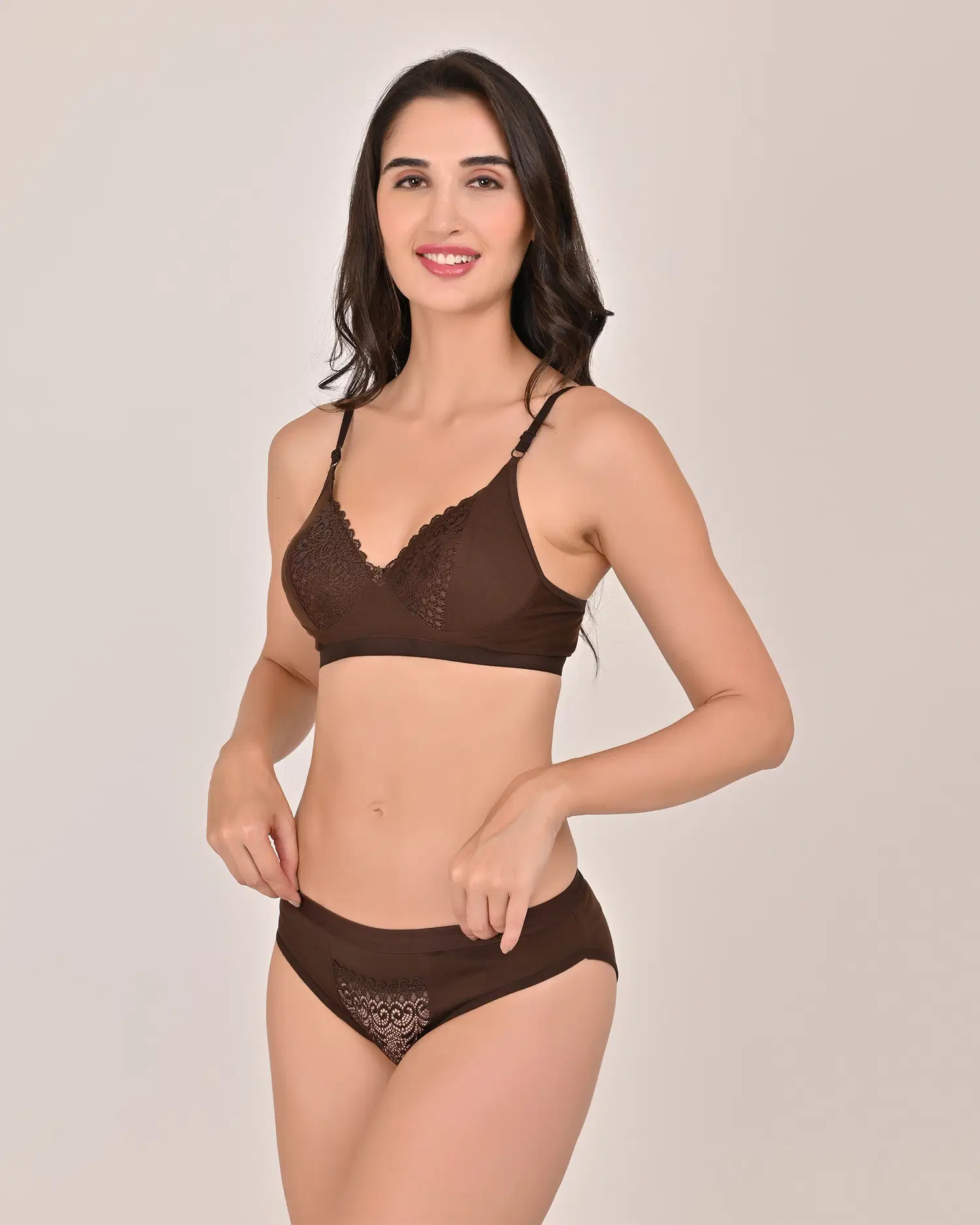 SLINGKINI Pack of 1 Cotton Blend Bra & Panty Set For Women ( Brown ) view 2