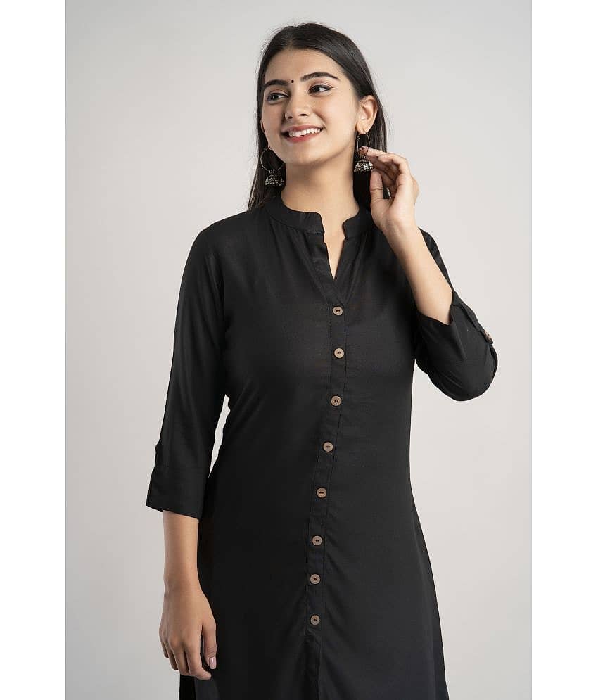 MAUKA - Black Rayon Women's A-line Kurti ( Pack of 1 ) view 2