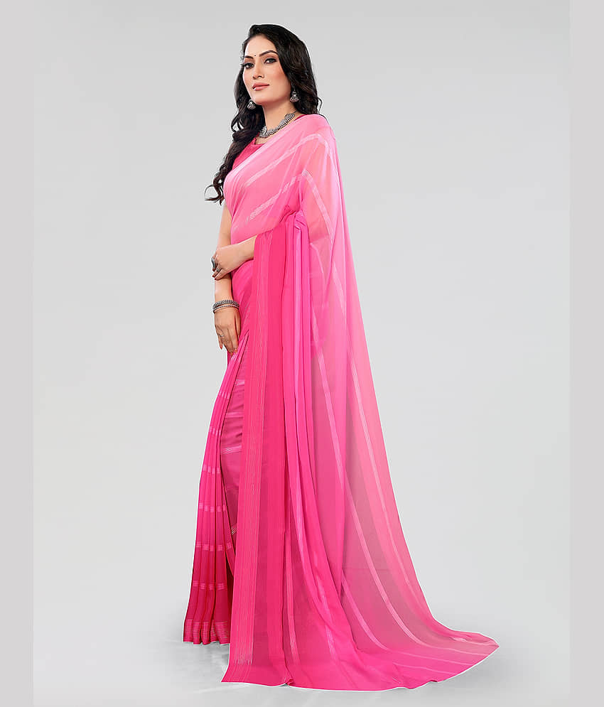 ANAND SAREES Georgette Striped Saree With Unstitched Blouse Piece ( Pink ) view 2