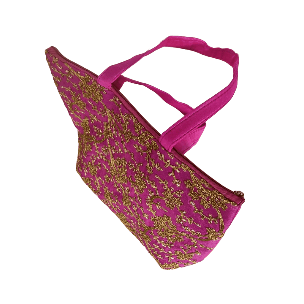 Pink and gold embroidered tote bag view 2
