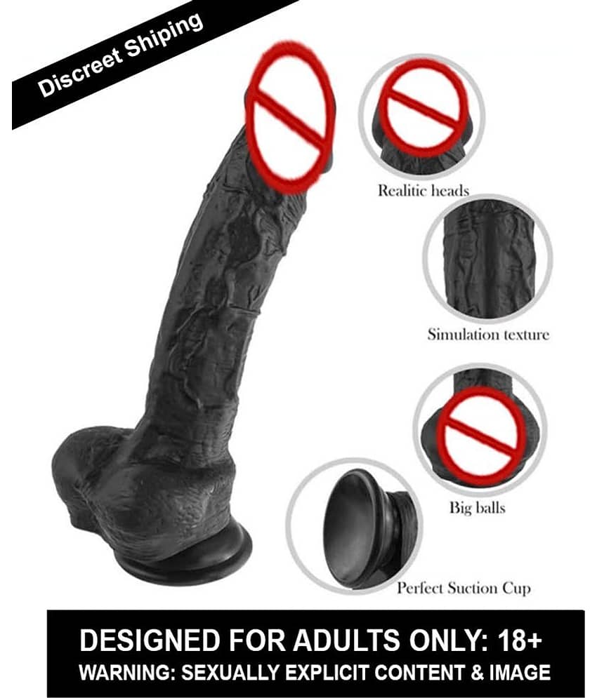 9 INCH DARK BLACK PREMIUM REALISTIC SILICON DILDO WITH PERFECT SUCTION CUP & BIG BALLS