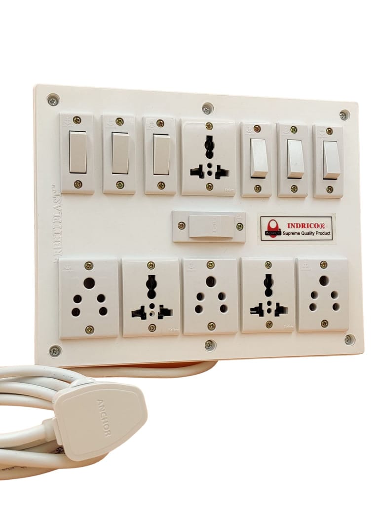 INDRICO PVC 2000W 6 Way Extension Board with Individual Switch (6+6) and International Universal Sockets (Pack of 1, White) view 2