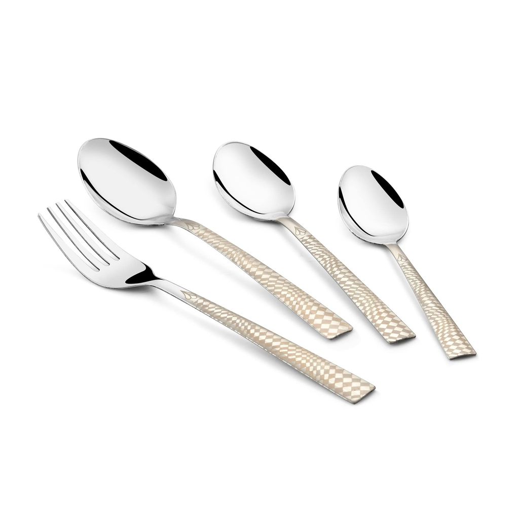 Montavo by FNS Lush Premium Cutlery Set with Cutlery Stand, 24 Pc (6 Dinner Spoons, 6 Dinner Forks, 6 Baby Spoons and 6 Tea Spoon with 1 Cutlery Stand) view 2