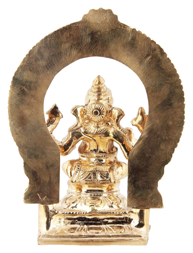 Poompuhar Bronze Ganesh Idol (6 cm x 6 cm x 15 cm, Yellow) view 2