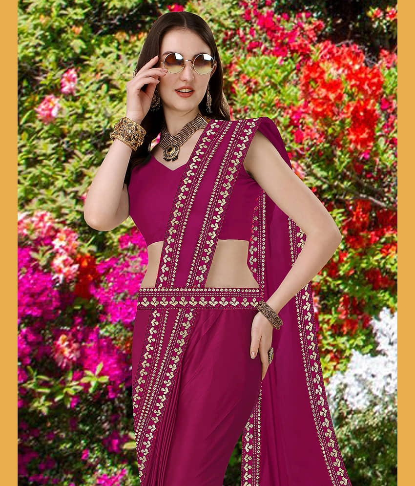 WXW Fashion Lycra Embroidered Regular Saree With Unstitched Blouse Piece ( Pink )