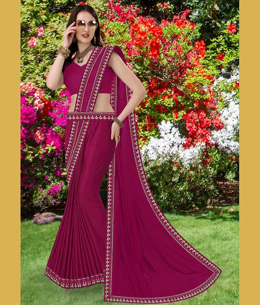 WXW Fashion Lycra Embroidered Regular Saree With Unstitched Blouse Piece ( Pink ) view 2
