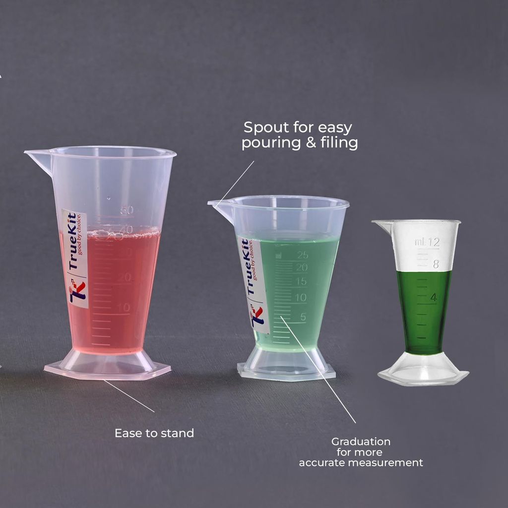 TRUEKIT Transparent Plastic Measuring Beaker Cup Conical Measure with Graduation Marks. view 2
