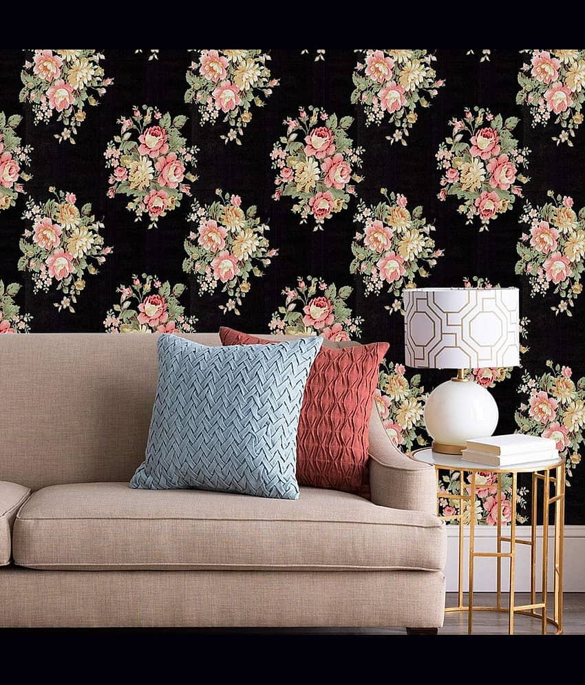KRAMOX Black Floral Peel and Stick Wallpaper Decorative PVC Furniture Renovation Cabinet Flower Drawer Shelving Paper Vintage Decor Shelf Liner Self Adhesive Removable Waterproof Easy to Use view 2