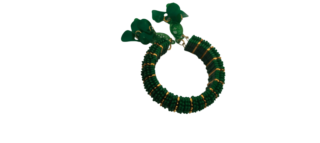 Green Statement Bangle with Floral Charms view 2