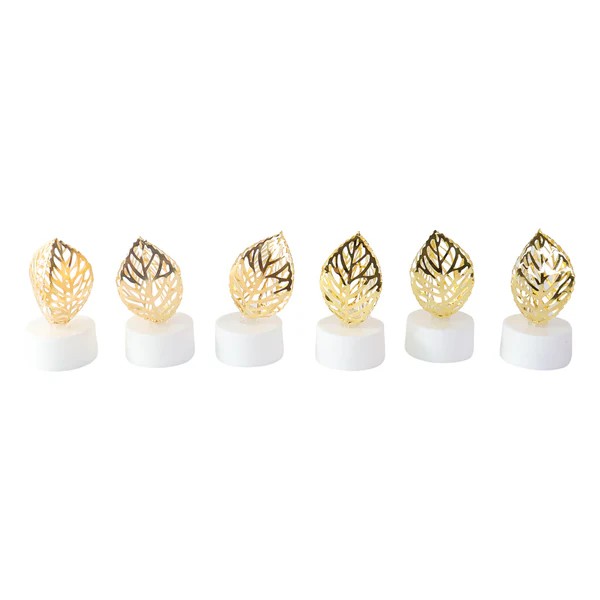 Decorative Golden Leaf Shaped Flameless LED Candles (12 Pcs) view 2
