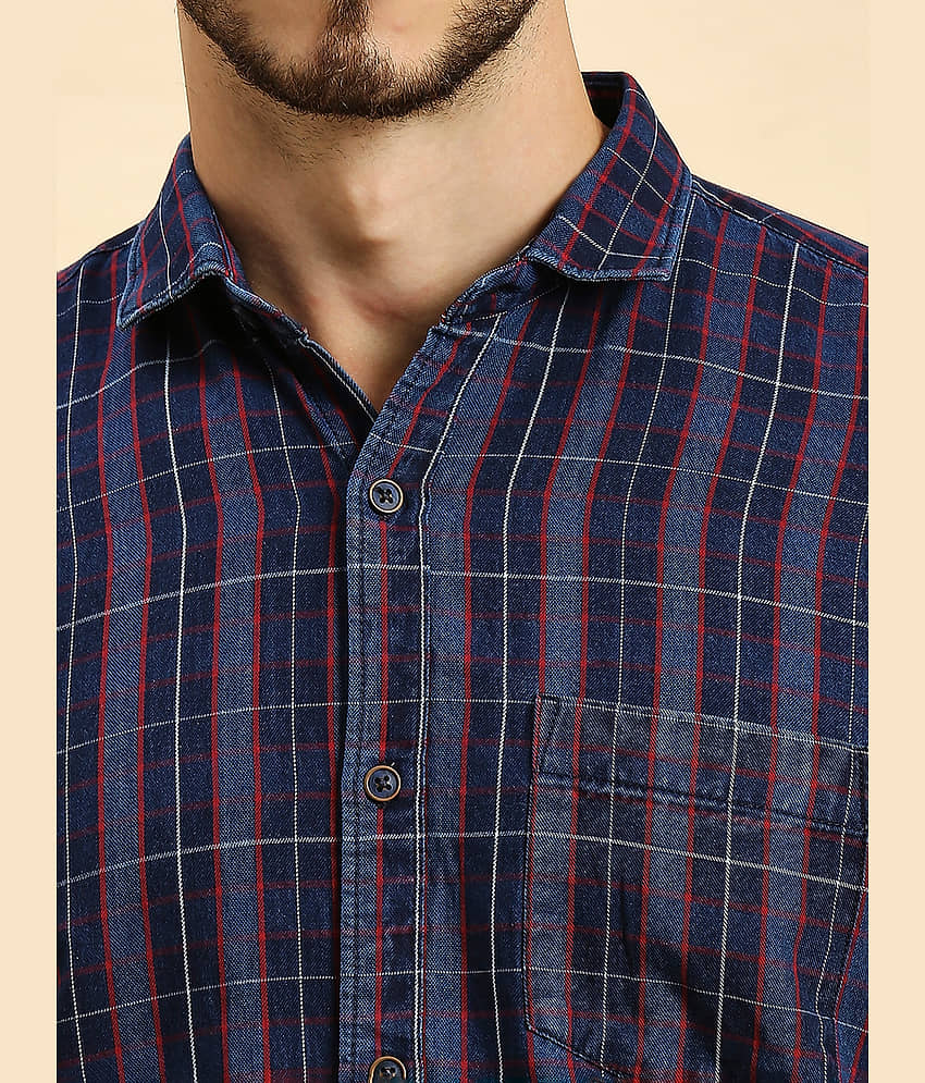 HJ HASASI 100% Cotton Slim Fit Checks Full Sleeves Men's Casual Shirt - Navy ( Pack of 1 ) view 2
